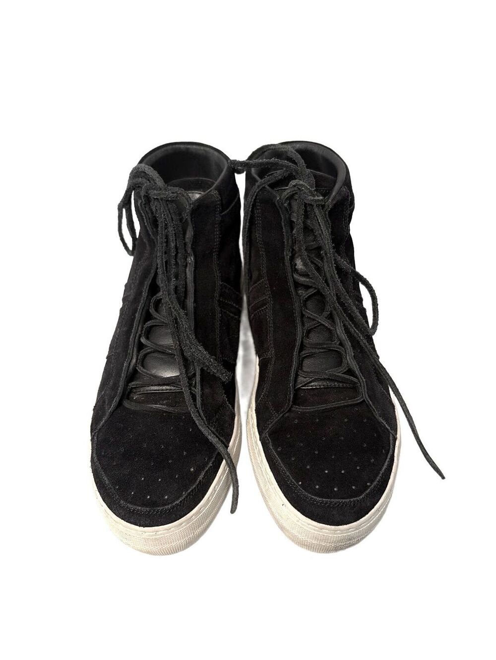 HELMUT LANG Black Suede High Top Sneakers Cream Sole Women's 9.5 EU 39.5